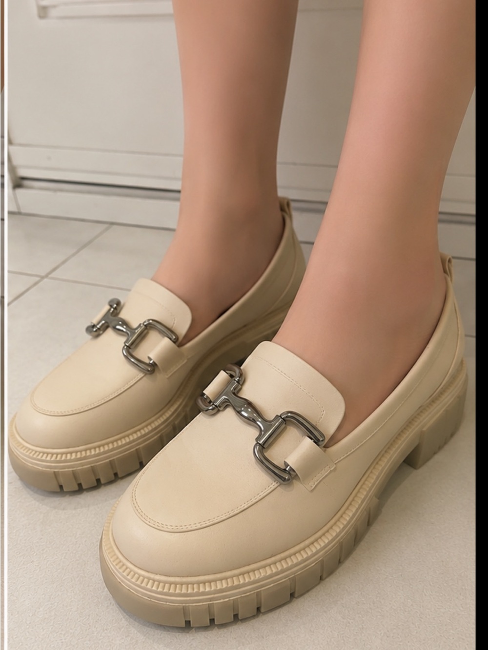 Call It Spring Cream Loafer with Silver Bit Hardware